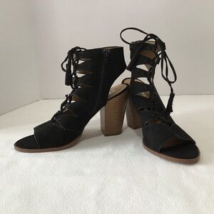 Report Women’s Block Heel Cage Booties Size 9.5 Black Suede Whimsi Goth Y2K Boho